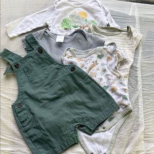 Green Overalls and Bodysuit Set for Kids